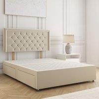 BSSPOKE Nova Plush Velvet Divan Bed 24 Headboard 4 Drawers & No Mattress in Cream | Size: Super King