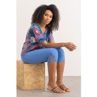 Klass. Women's Lace Trim Cropped Slim Fitted Trousers in Blue | Size: 20