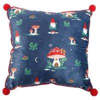 KDMD 35cm Square Gnome Print Cushion with Pom Poms in Blue