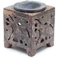 KDMD Square Soapstone Oil Burner 10x7.5cm - Elephant in Chocolate | Size: 10x7.5 cm