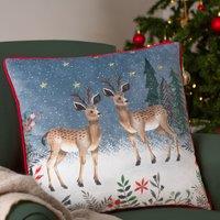 Furn Ditsy Festive Reindeer Velvet Piped Cushion | Size: 45 cm x 45 cm