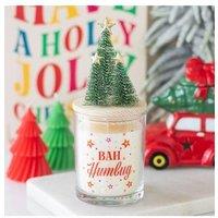 KDMD Bah Humbug Orange & Clove Glass Candle with Tree in White