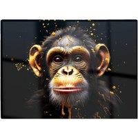 Warren Reed - Designer Splashart Cheeky Chimp Face Glass Chopping Board in Orange