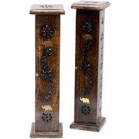 KDMD Square Incense Tower - Brass inlay - Mango Wood in Brown