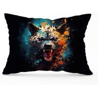 Warren Reed - Designer Splashart Angry Hyena Face Cushions in Blue | Size: 45 cm x 45 cm