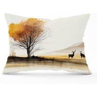 Warren Reed - Designer Autumn Landscape Stag Watercolour Cushions in Brown | Size: 60 cm x 60 cm
