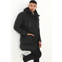 Brave Soul Men's Longline Hooded Padded Jacket in Black | Size: Medium