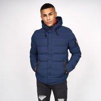 Crosshatch Kampleys Men's Hooded Quilted Puffer Jacket with Zip-Through Closure in Navy | Size: 2XL