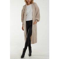 HOXTON GAL Women's Oversized Long Sleeves Midi Knitted Cardigan with Pocket Details in Bronze