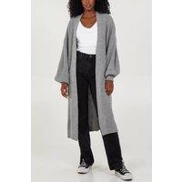 HOXTON GAL Women's Oversized Long Sleeves Midi Knitted Cardigan with Pocket Details in Light Grey