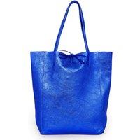 Sarta Women's Heather Italian Leather Tote Bag - Royal Blue, Metallic in Blue