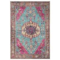 Kukoon Teal Pink Multicolour Distressed Persian Style Non Slip Washable Low Pile Rug in Fuchsia | Size: 200 cm x 290 cm