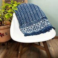 KDMD Handmade Indigo Throw - 170x120cm - Seedha Arrows in Blue | Size: 170x120 cm