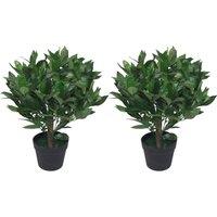 Leaf Pair of 50cm Dwarf Artificial Bay Trees Laurel Topiary Bushes in Green