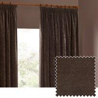 Yard Heavy Chenille Velvet Room Darkening Pencil Pleat Curtain Pair in Brown | Size: 117 cm width x 137 cm drop
