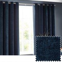 Yard Heavy Chenille Velvet Room Darkening Eyelet Curtain Pair in Navy | Size: 168 cm width x 183 cm drop
