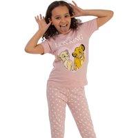 The Lion King Girl's Hearts Short-Sleeved Long Pyjama Set in Baby Pink | Size: 3-4 Years