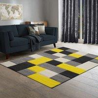 Home Republic Dexter Geometric Carved Rug in Bright Yellow | Size: 80 cm x 150 cm