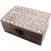 KDMD White Washed Wooden Box - 6x4 Aztec Design in Brown