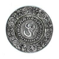 KDMD Polished Aluminium Om Round Incense Holder 11cm in Silver