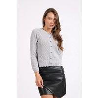 HOXTON GAL Women's Regular Fit Round Neck Lightweight Knit Cardigan in Grey | Size: Small