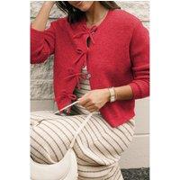 Tied Long Sleeve Bow Cardigan- Deep Red