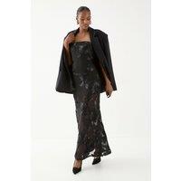 MissPap Women's Floral Textured Bandeau Maxi Dress in Black | Size: 14