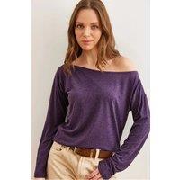 HOXTON GAL Women's Regular Fit Boat Neck Long Sleeve Draped Jumper in Purple | Size: Medium
