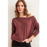 HOXTON GAL Women's Regular Fit Boat Neck Long Sleeve Draped Jumper in Dusty Pink | Size: Large