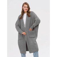 Longline Pocketed Open Front Cardigan- Gray