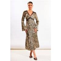 Needs No Label Women's Animal Long Sleeve Lace Midi Dress in Brown | Size: 14