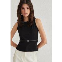 HOXTON GAL Women's Sleeveless Belted Fitted Knit Top in Black | Size: XL