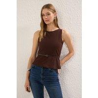 HOXTON GAL Women's Sleeveless Belted Fitted Knit Top in Brown | Size: XS