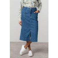 Lily & Me Women's Penrose Soft Cotton/lyocell Denim Midi Skirt with Belt loops at waist in Blue | Size: 12