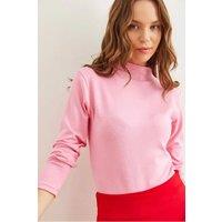 HOXTON GAL Women's Slim Fit High-Neck Draped Soft Touch Blouse in Pink | Size: Small