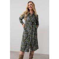 Lily & Me Women's Anya Cotton Pincord Midi Shirt Dress with Full length sleeves in Green | Size: 16