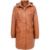 House of Leather Women's Womens Detachable Hood Real Leather Coat Kyra Black 20 in Tan | Size: 18