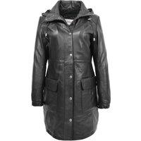 House of Leather Women's Womens Detachable Hood Real Leather Coat Kyra Black 20 | Size: 16