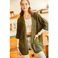 Relaxed Knit Cardigan with Folded Sleeves and Pockets