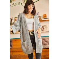 Relaxed Knit Cardigan with Folded Sleeves and Pockets