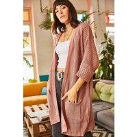 Relaxed Knit Cardigan with Folded Sleeves and Pockets