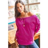 HOXTON GAL Women's Regular Fit Boat Neck Loose Knit Sweater in Fuchsia