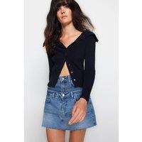 Ribbed Knit Cropped Cardigan with Draped Collar
