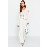 Ribbed Knit Cropped Cardigan with Draped Collar