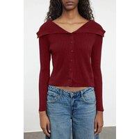 Ribbed Knit Cropped Cardigan with Draped Collar