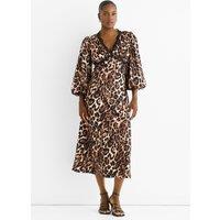 Gini London Women's Brown Animal Lace Trim Satin Bias Midi Dress | Size: 12