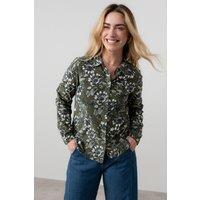 Lily & Me Women's Patsy Floral Print Cotton Pincord Shirt with Full length sleeves in Green | Size: 10