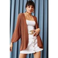 HOXTON GAL Women's Regular Fit Batwing Sleeve Open Front Knit Cardigan in Terracotta | Size: Medium