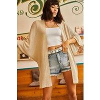 HOXTON GAL Women's Regular Fit Batwing Sleeve Open Front Knit Cardigan in Beige | Size: Large