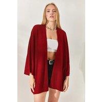HOXTON GAL Women's Regular Fit Batwing Sleeve Open Front Knit Cardigan in Burgundy | Size: Medium